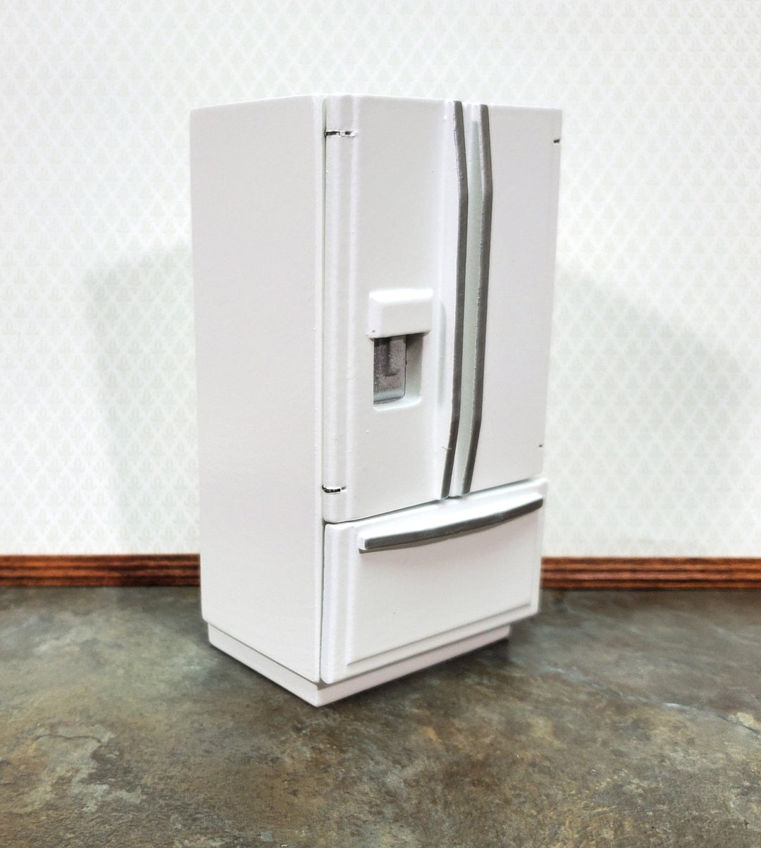 Dollhouse Fridge Modern Refrigerator White Silver 2 Door 1:12 Scale Miniature