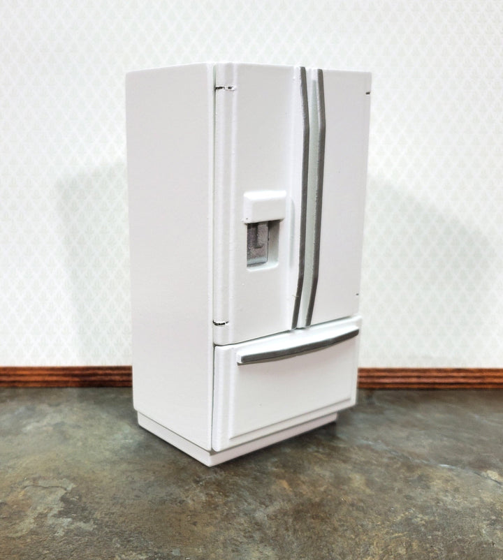Dollhouse Fridge Modern Refrigerator White Silver 2 Door 1:12 Scale Miniature