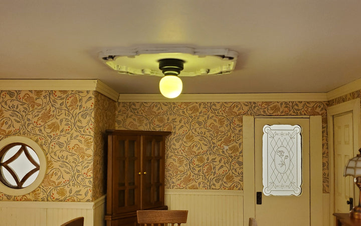 Dollhouse Round Ceiling Light with Black Base & Wand 1:12 Miniature Battery Lamp