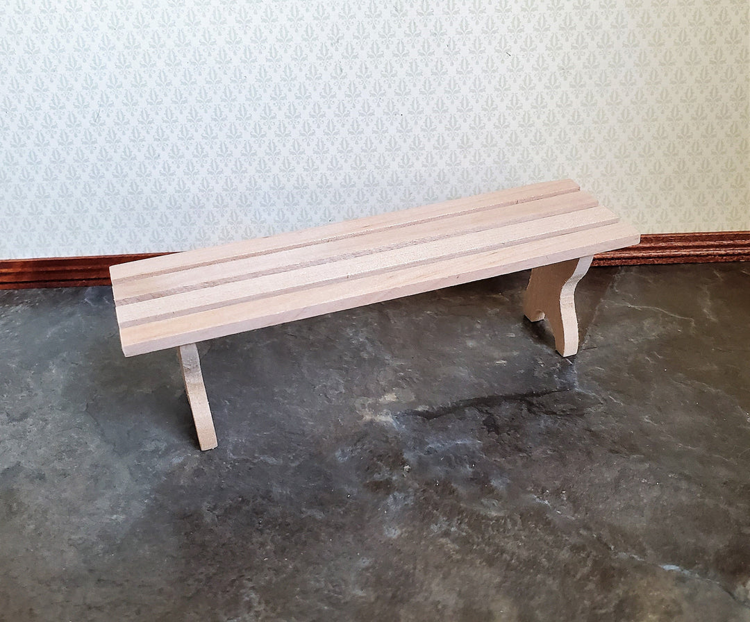 Dollhouse Miniature Garden Bench Slatted Large Unfinished Wood 1:12 Scale Furniture