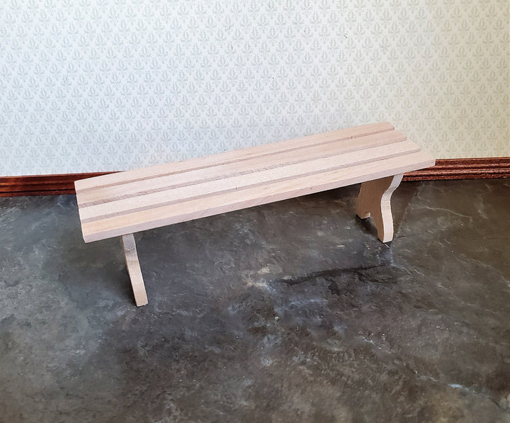 Dollhouse Miniature Garden Bench Slatted Large Unfinished Wood 1:12 Scale Furniture
