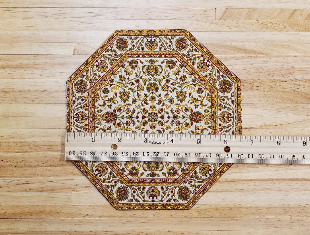 Dollhouse Fabric Rug Octagon Cream Gold Maroon 1:12 Scale Miniature 6 3/4"