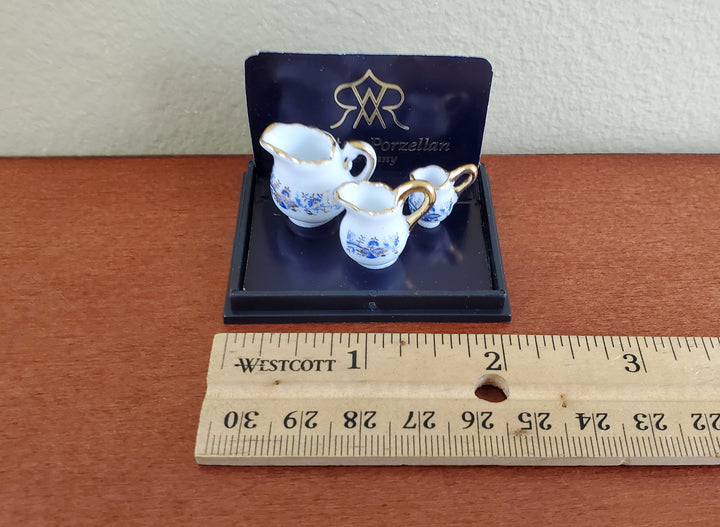 Dollhouse Pitchers x3 Reutter Porcelain 1:12 Scale Miniatures Blue Onion Pattern