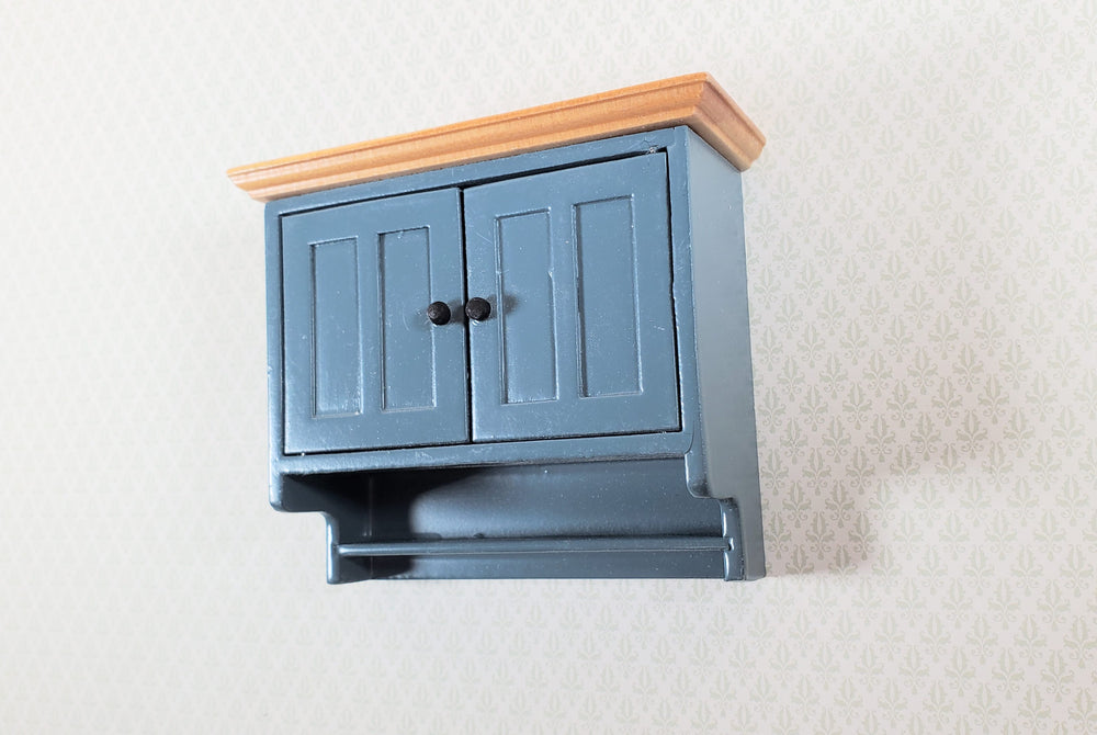 Dollhouse Kitchen Cupboard Blue Gray Hanging with Doors and Shelf 1:12 Scale
