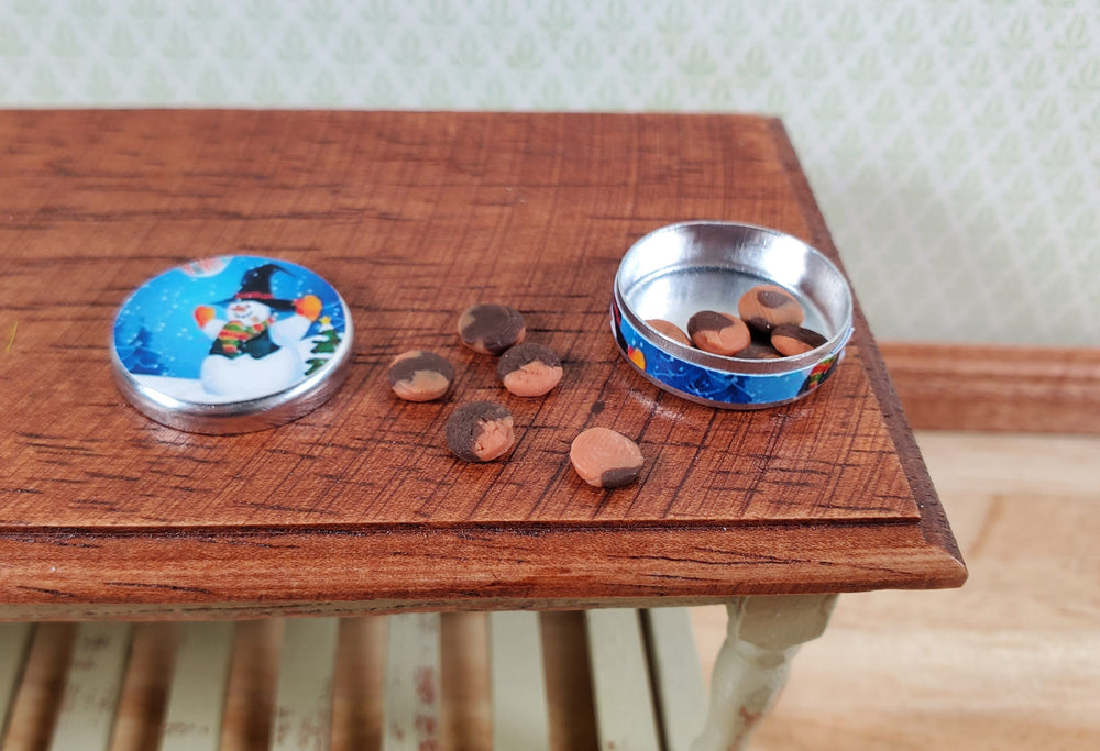 Dollhouse Cookie Tin with Cookies Snowman Theme 1:12 Scale Miniature Christmas