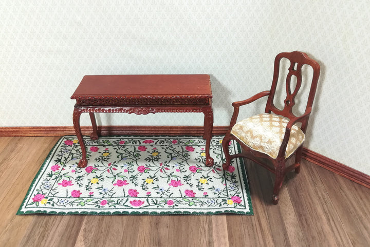 Dollhouse Miniature Rug Floral and Ivy 6 1/2" x 3 7/8" 1:12 Scale Green Cream Pink Yellow