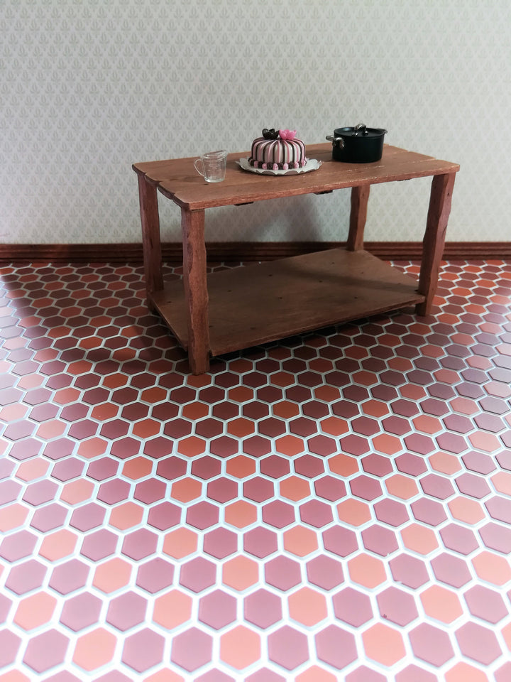 Dollhouse Miniature Terra Cotta Hexagon Faux Tile Flooring Textured 1:12 Scale