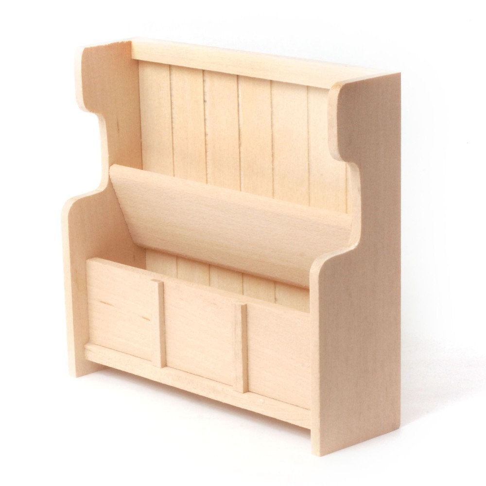 Dollhouse Country Style Bench High Back Unfinished Wood Open Seat 1:12 Scale