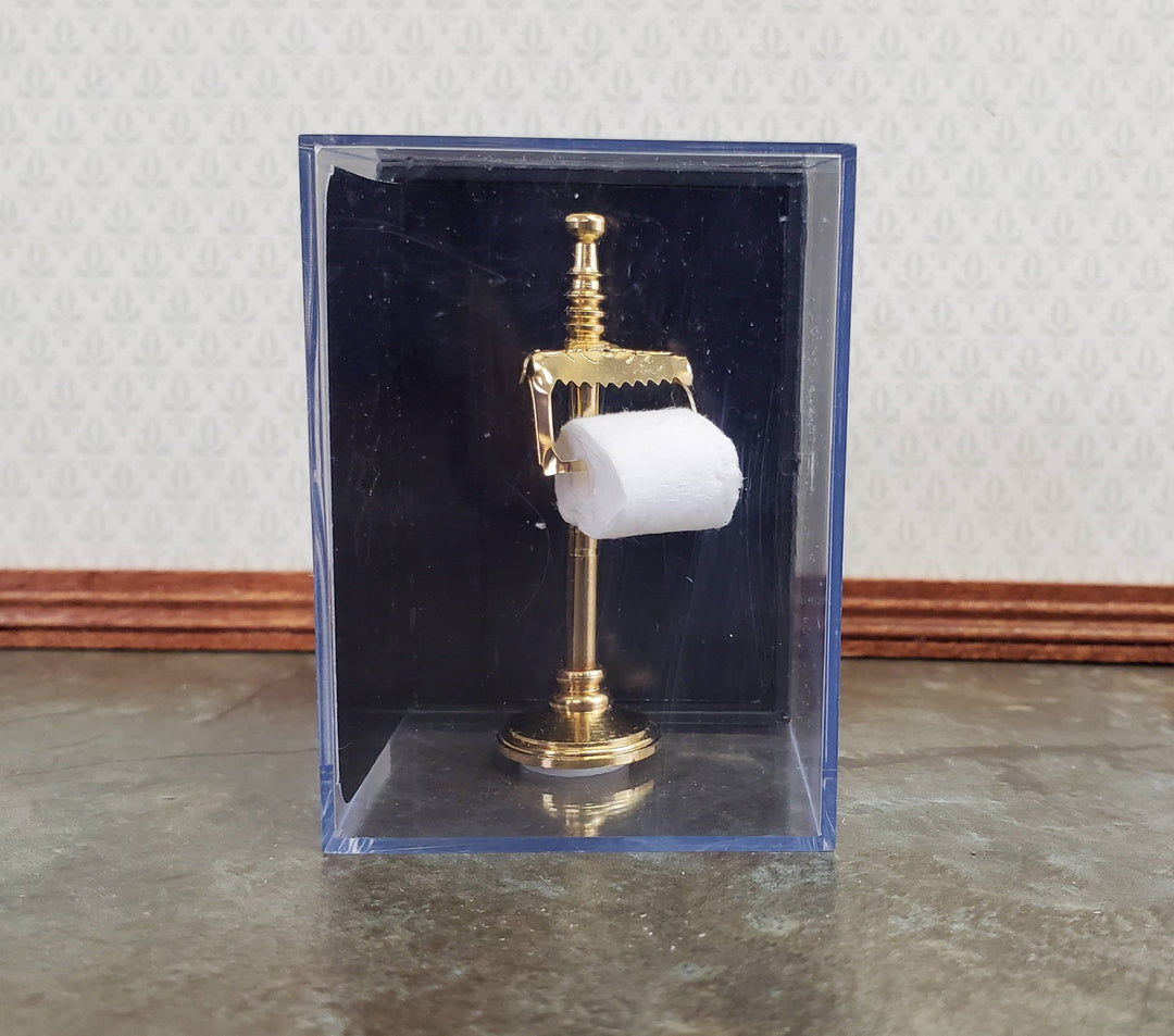 Dollhouse Miniature Toilet Paper Stand Brass Gold Reutter 1:12 Scale Bathroom Decor