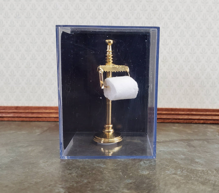 Dollhouse Miniature Toilet Paper Stand Brass Gold Reutter 1:12 Scale Bathroom Decor