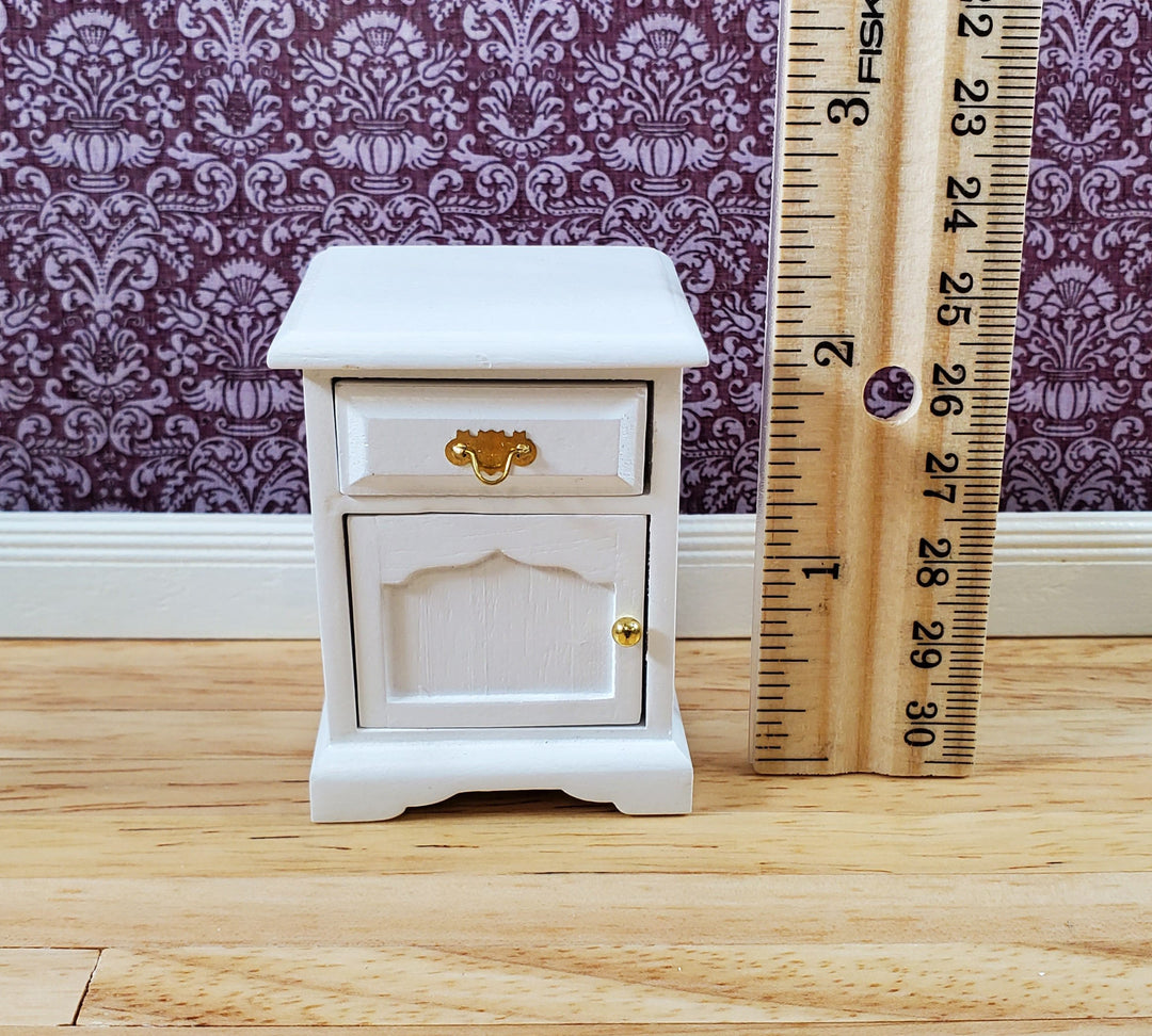 Dollhouse Miniature Nightstand Side Table with Drawer White 1:12 Scale Furniture