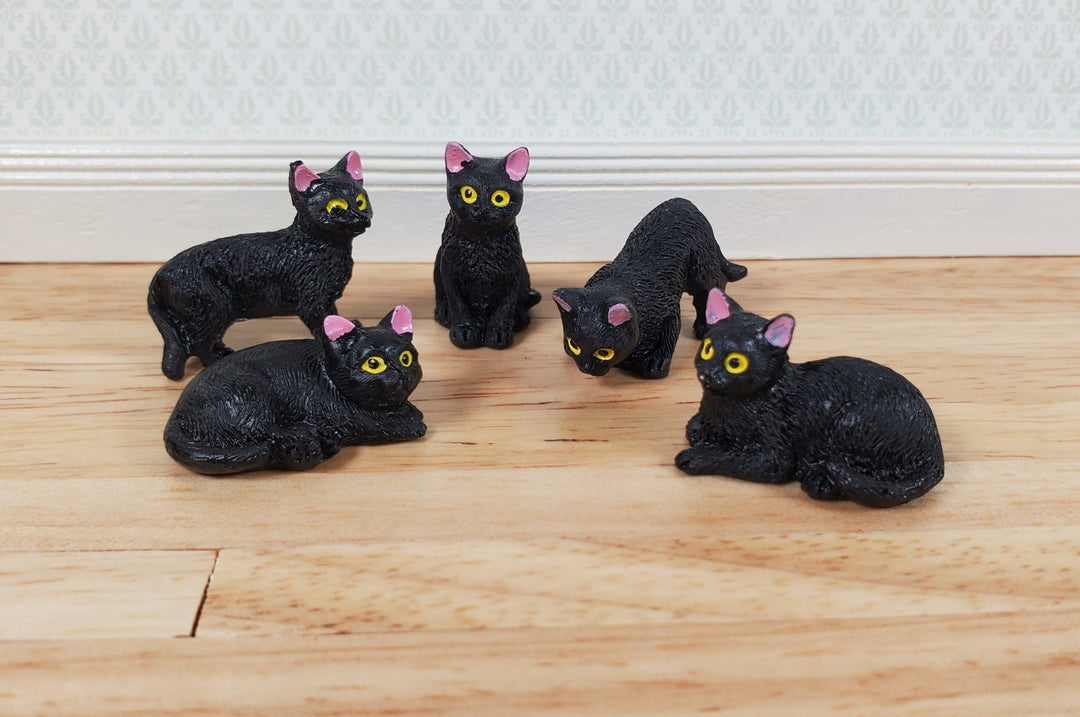 5 Dollhouse Cats All Black Kittens 1:12 Scale Halloween Various Poses Animals - Miniature Crush