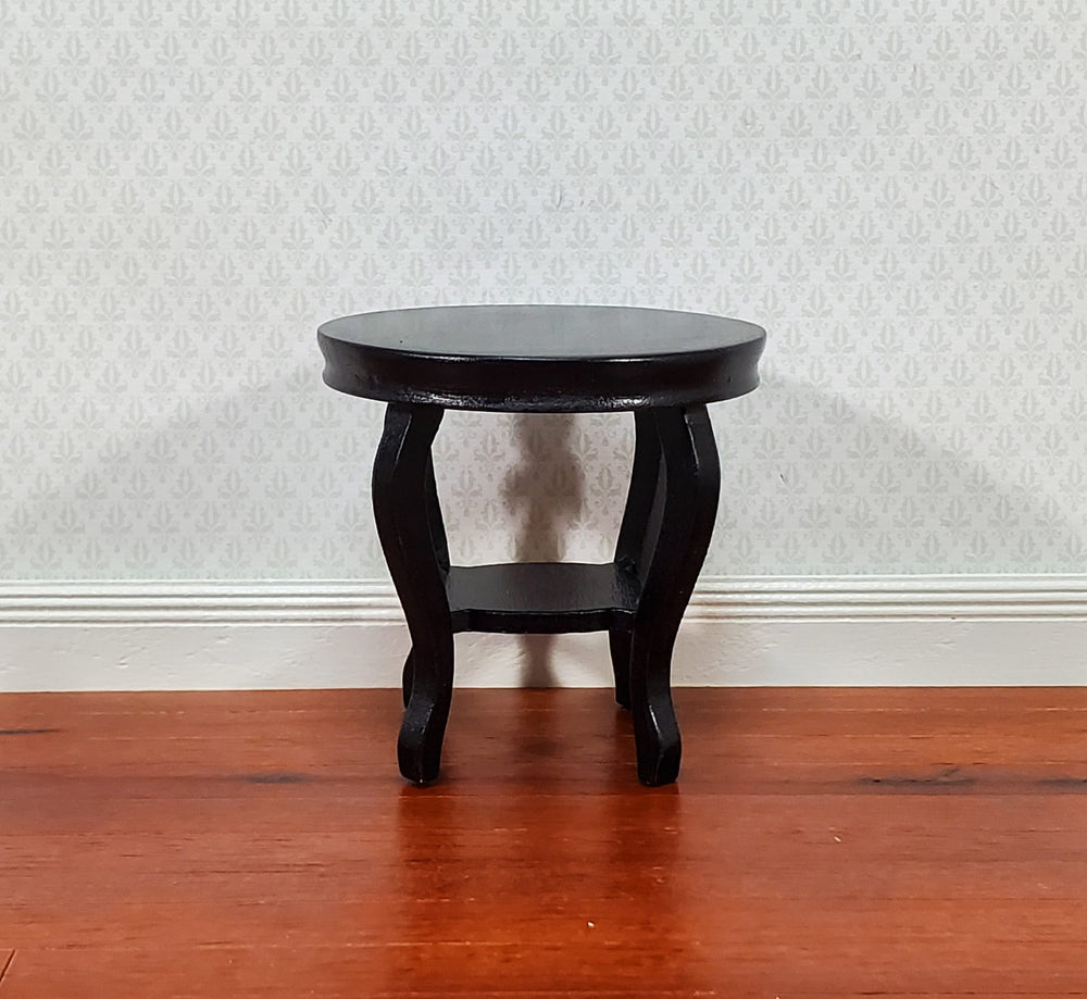 Dollhouse Table Small Round Side or End Table Black Lower Shelf 1:12 Scale Miniature Furniture