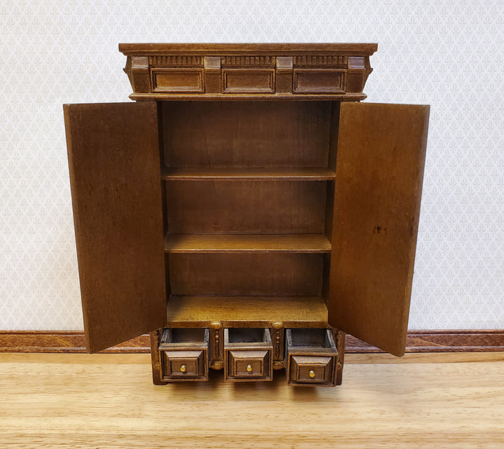 JBM Dollhouse Wardrobe Closet French Louis XIII Style Walnut Finish 1:12 Scale Miniature Furniture