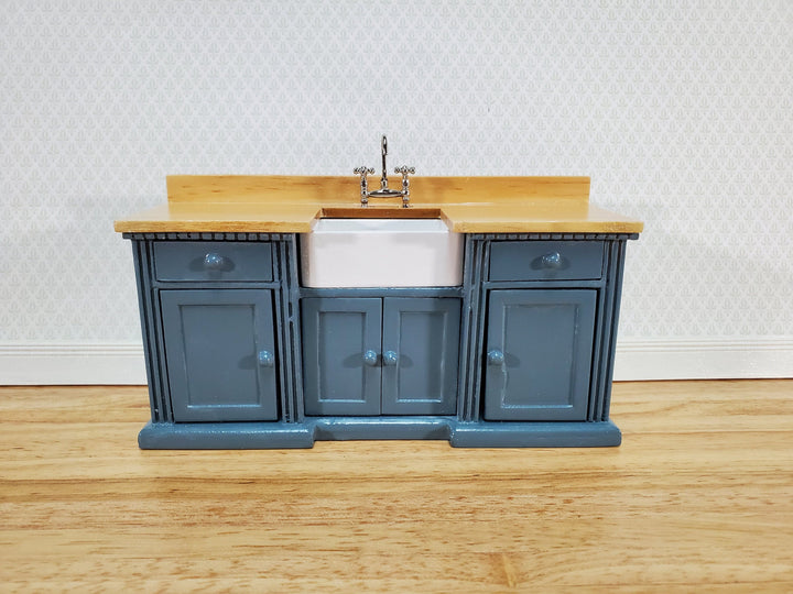 Dollhouse Kitchen Sink Cabinet 1:12 Scale Miniature Blue/Gray Farmhouse Style