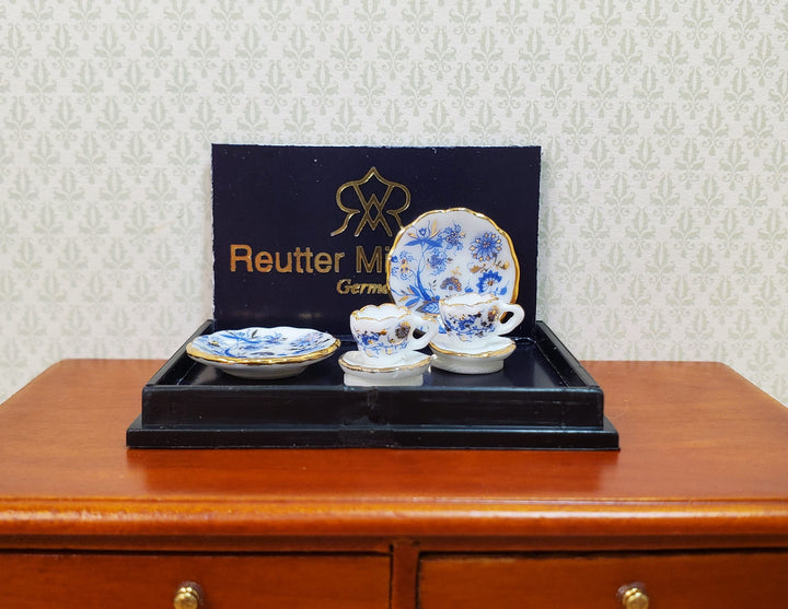 Dollhouse Coffee Setting for 2 Blue Onion Pattern Reutter Porcelain 1:12 Scale