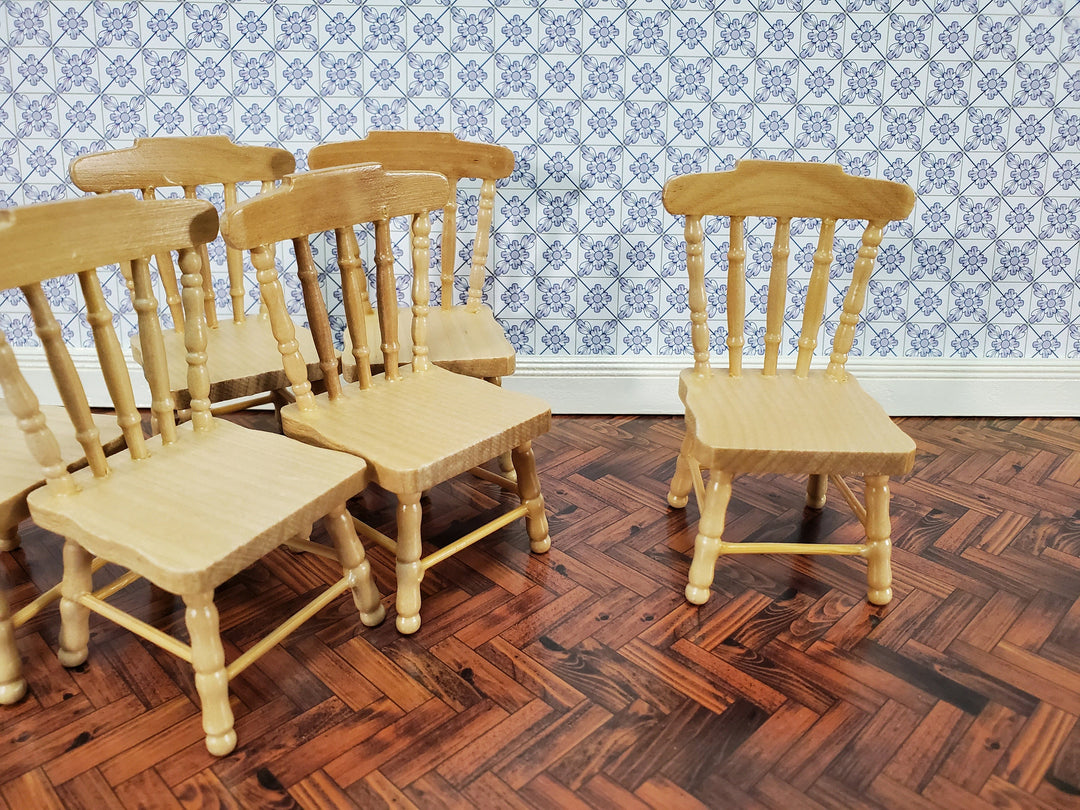 Dollhouse Kitchen Chairs Spindle Back Set of 6 Light Oak 1:12 Scale Miniature Furniture