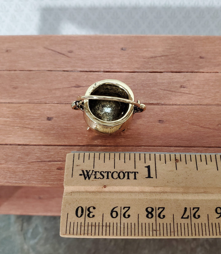 Tiny Pot of Gold with Coins Cauldron with Handle Dollhouse Miniature