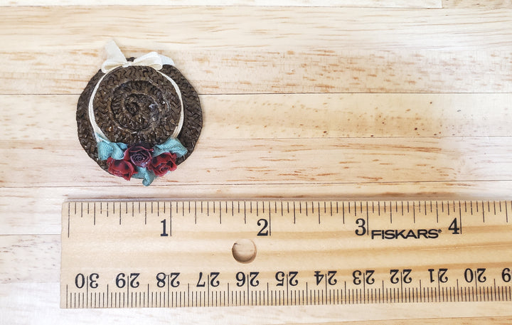 Dollhouse Victorian Hat Brown with Red Roses Handmade 1:12 Scale Miniature