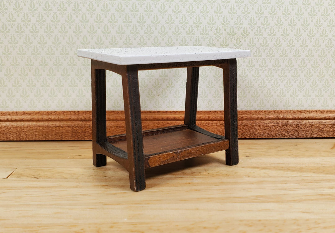 Dollhouse Small Side Table Faux Granite Top Wood 1:12 Scale Miniature