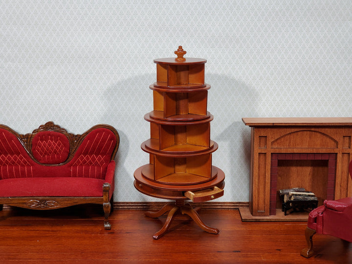 Miniature Revolving Bookcase Round Circular 1:12 Scale Dollhouse Furniture Library