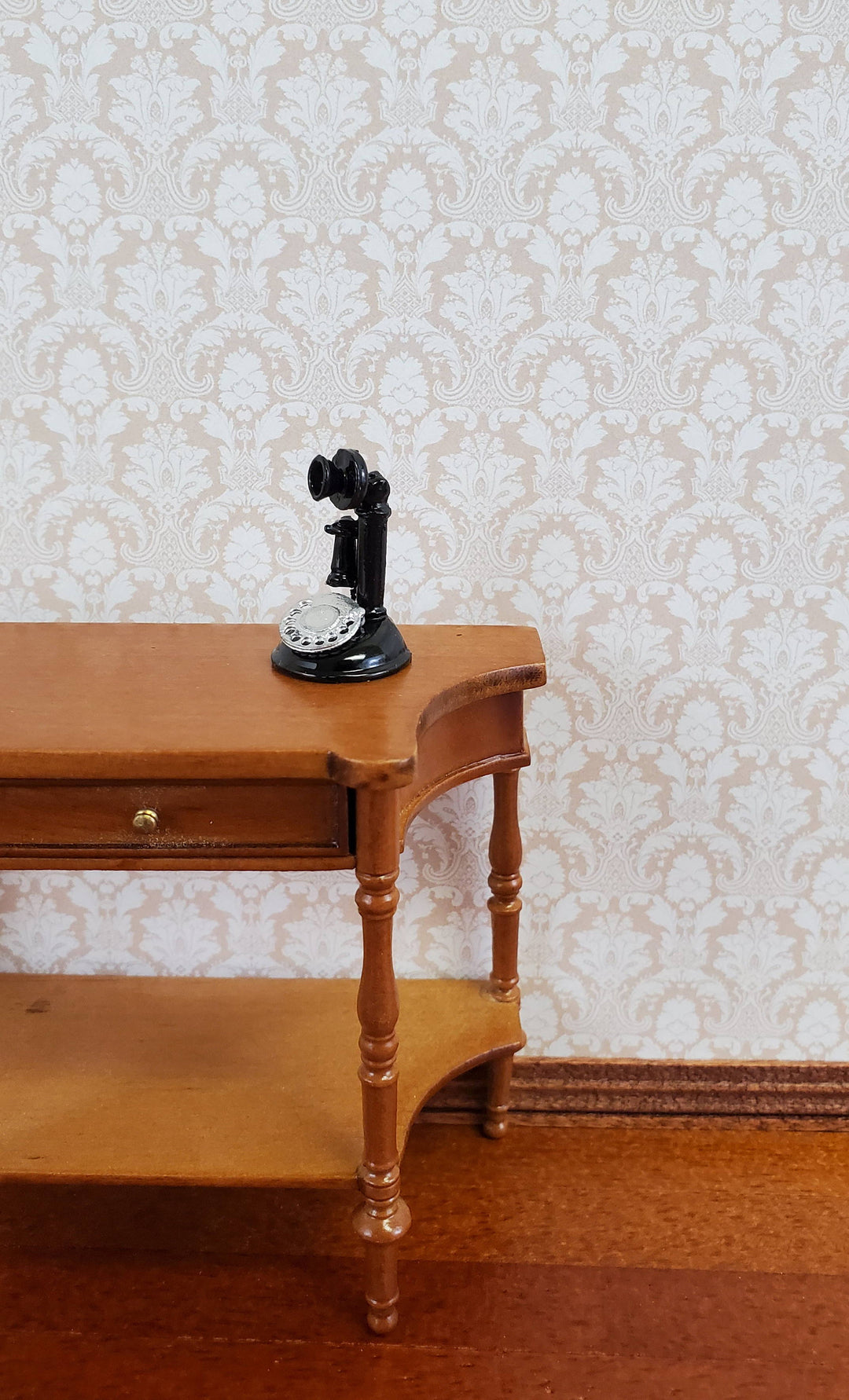 Dollhouse Candlestick Telephone Victorian Black & Silver 1:12 Scale Miniature