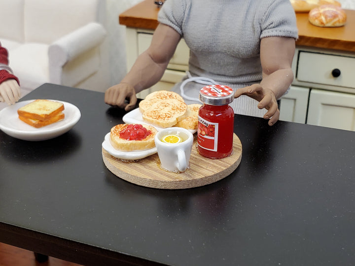 Dollhouse Toast Set with Jelly Plates &Tea on Cutting Board 1:12 Scale Miniature Food Kitchen