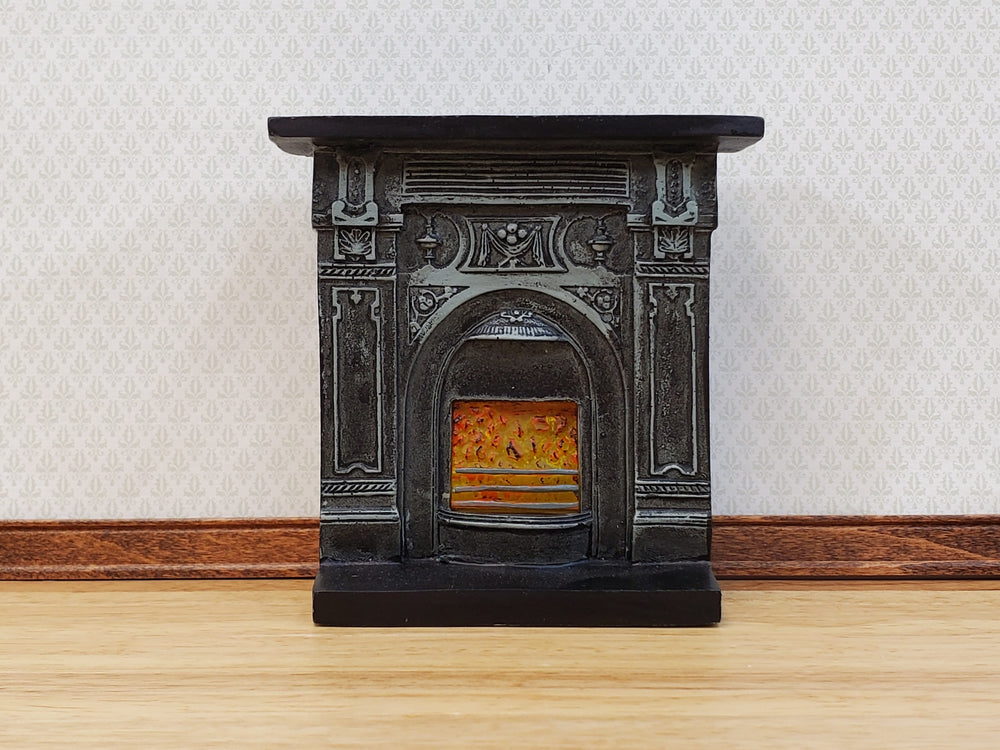 Dollhouse Fireplace with "Lit" Fire Victorian Style 1:12 Scale Miniature Furniture