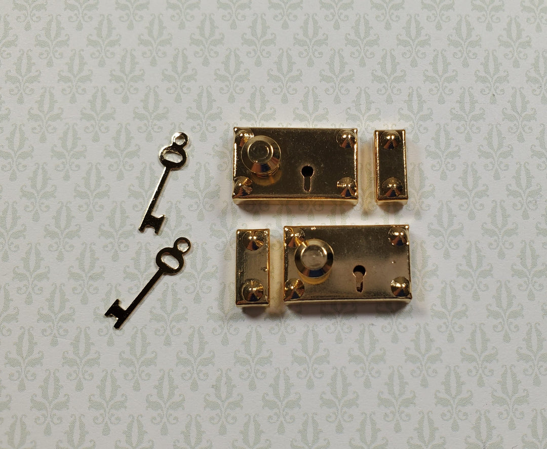 Dollhouse Rim Lock Set Door Knob Strike Plate with Key x2 Gold 1:12 Scale Large