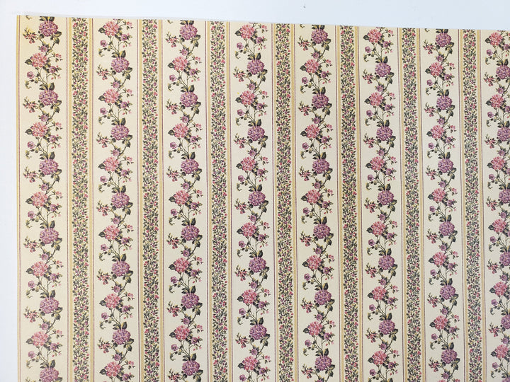 Dollhouse Wallpaper Floral Striped 3 Sheets MiniGraphics "Kismet Stripe" 1:12 Scale