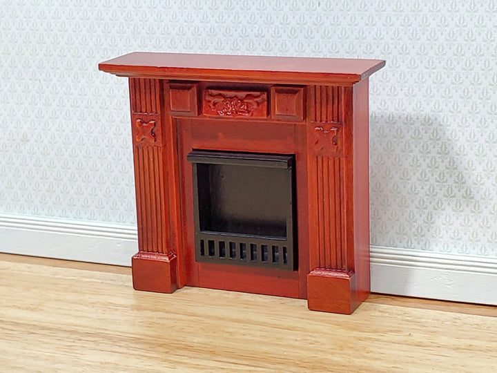 Dollhouse Small Fireplace Wood with a Mahogany Finish 1:12 Scale Furniture
