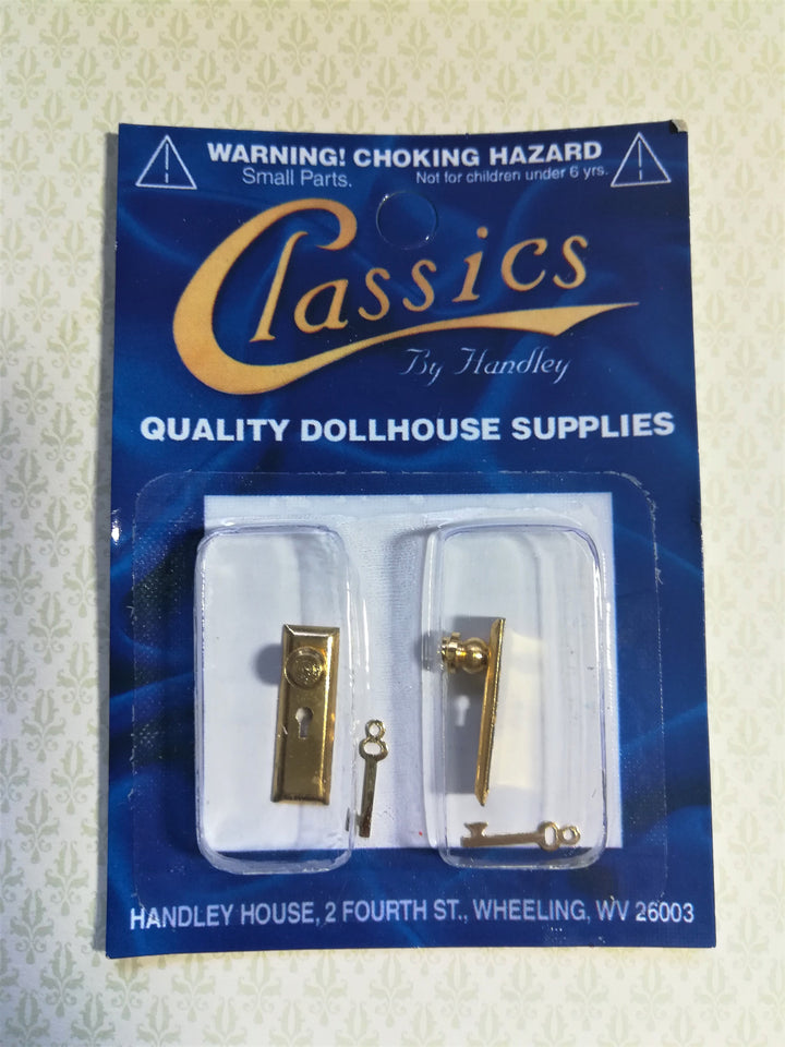 Dollhouse Door Knobs Brass Gold and Plates Set with Keyhole 1:12 Scale Miniature