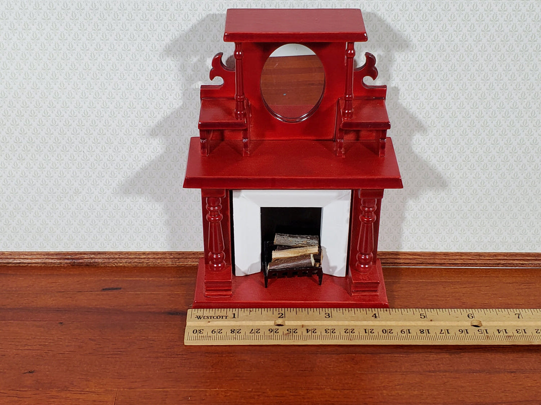 Dollhouse Fireplace Victorian with Mirror Wood with a Mahogany Finish 1:12 Scale Miniature Furniture