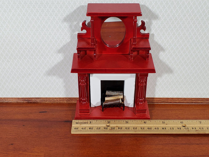 Dollhouse Fireplace Victorian with Mirror Wood with a Mahogany Finish 1:12 Scale Miniature Furniture
