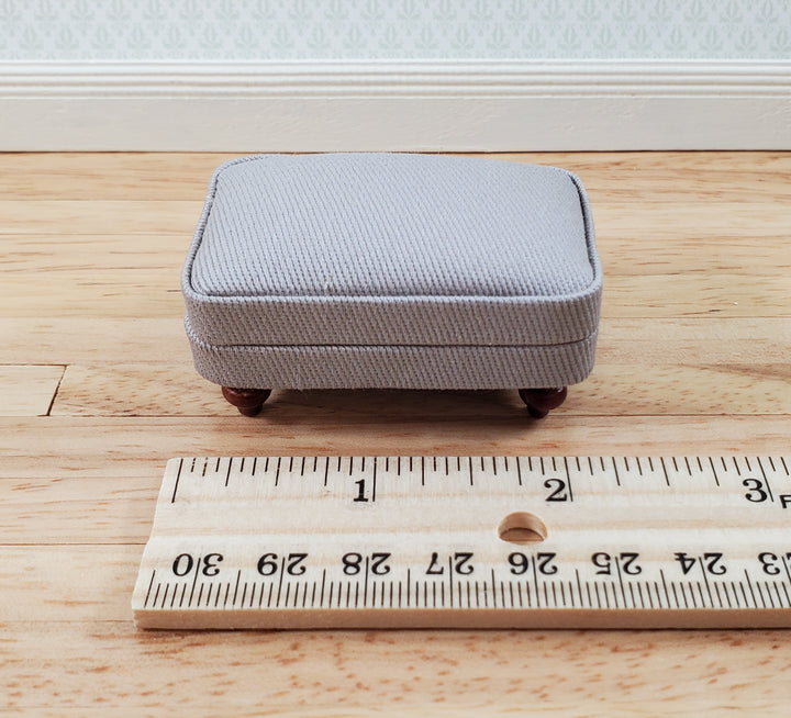 Dollhouse Miniature Footstool Ottoman Gray Fabric 1:12 Scale Miniature Furniture