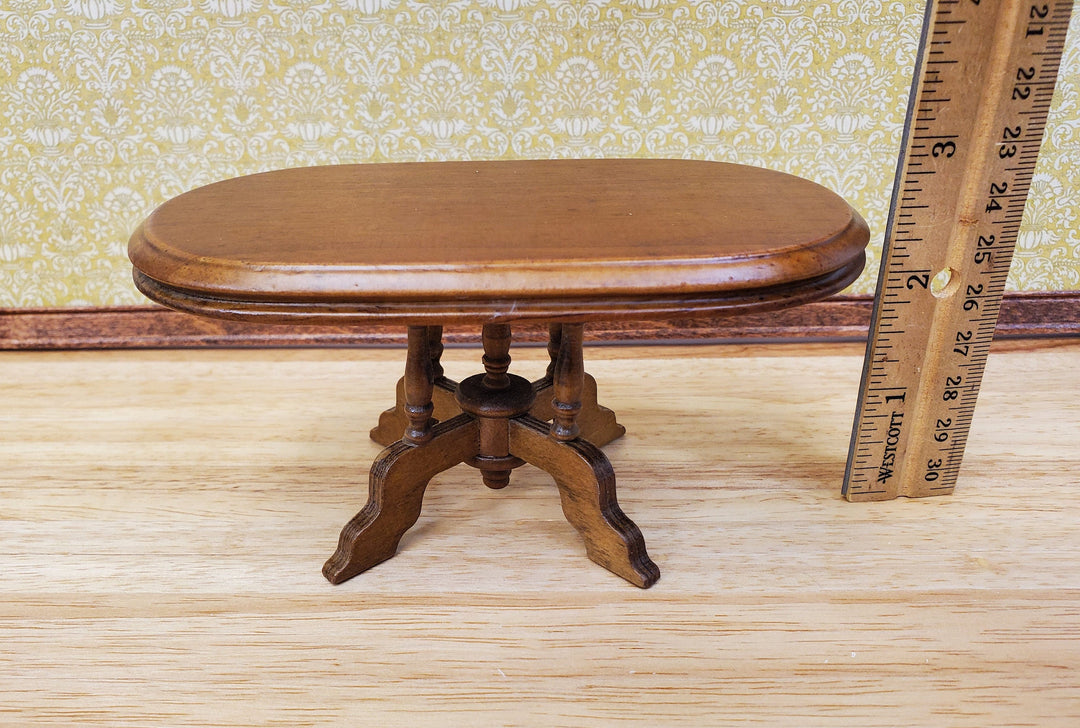 Dollhouse Table Oval Wood Walnut Finish 1:12 Scale Miniature Kitchen Dining Room