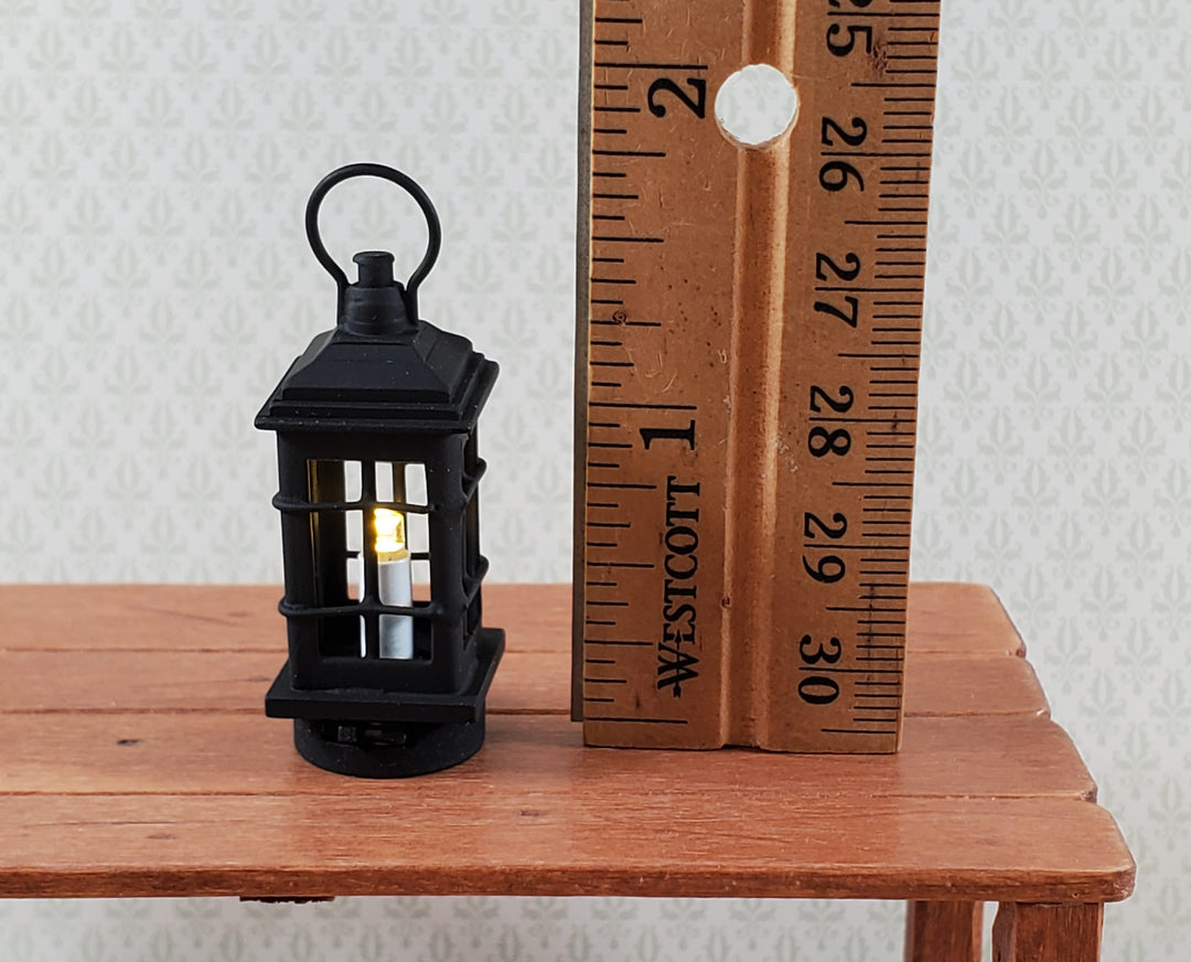 Dollhouse Black Lantern Lamp Battery Operated Miniature 1:12 Scale Metal