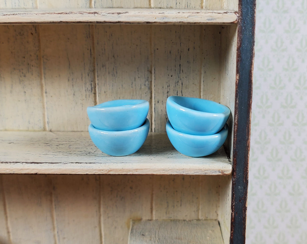 Dollhouse Miniature Bowls Blue Ceramic x4 1:12 Scale Dishes