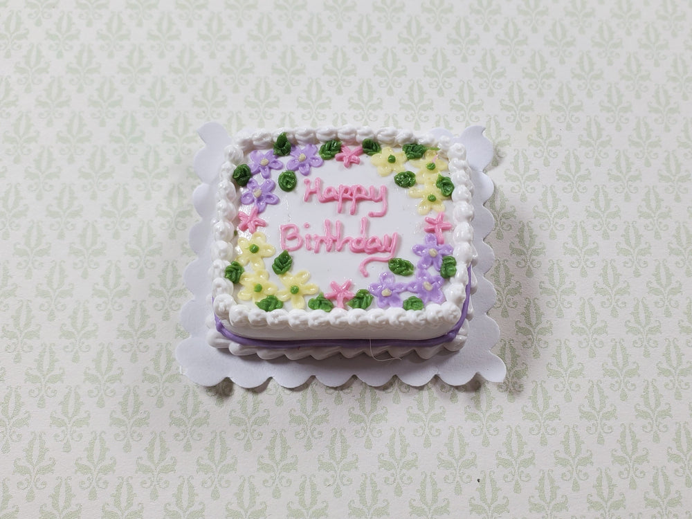 Dollhouse Happy Birthday Sheet Cake Floral 1:12 Scale Miniature Dessert Bakery