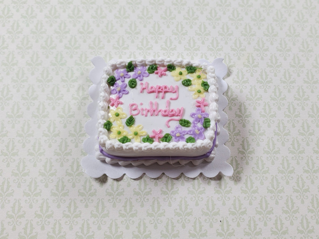 Dollhouse Happy Birthday Sheet Cake Floral 1:12 Scale Miniature Dessert Bakery