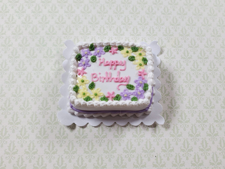 Dollhouse Happy Birthday Sheet Cake Floral 1:12 Scale Miniature Dessert Bakery