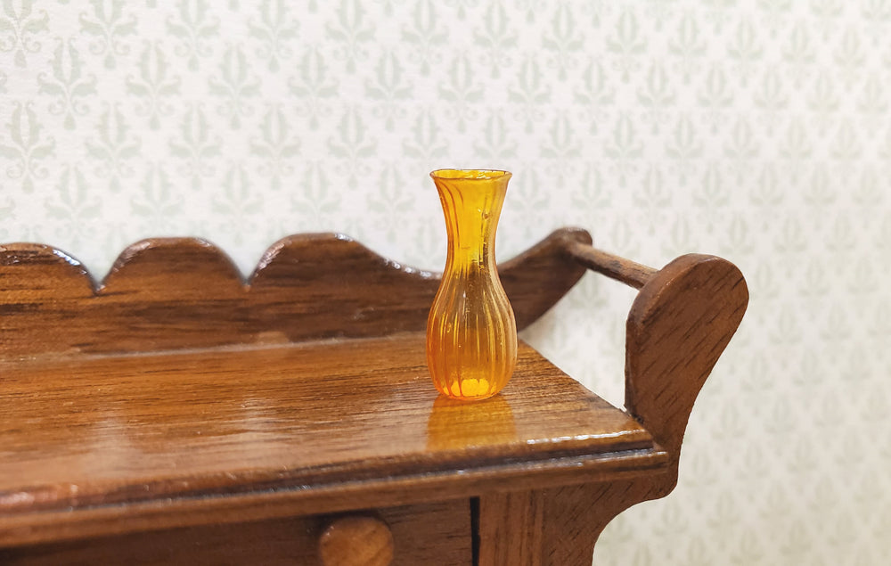 Dollhouse Ridged Amber Glass Bud Vase 1:12 Scale Miniature Flowers Decor