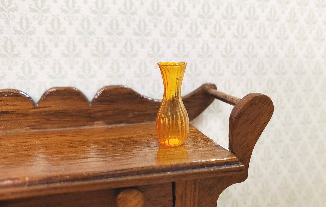 Dollhouse Ridged Amber Glass Bud Vase 1:12 Scale Miniature Flowers Decor