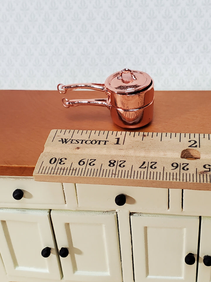 Dollhouse Copper Double Boiler Pots + Lid Cooking Pans 1:12 Scale Miniature Kitchen Falcon Miniatures