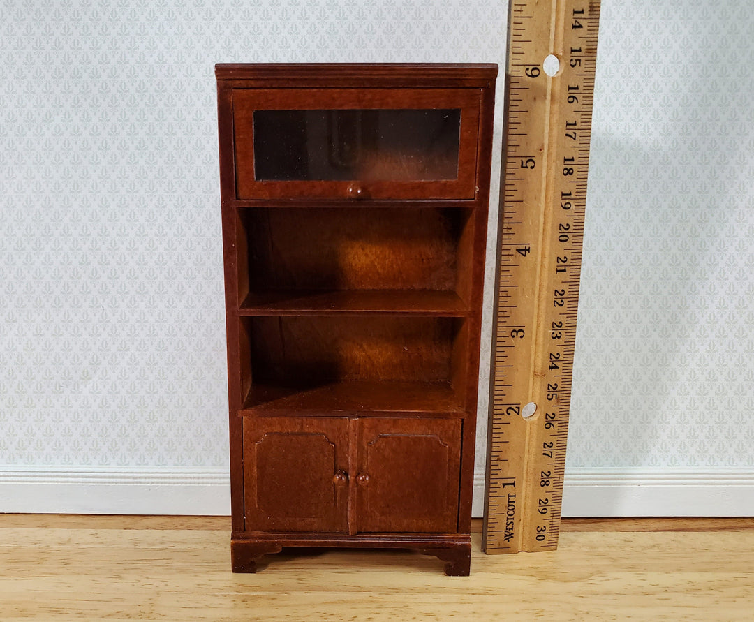 Dollhouse Bookcase Lift Up Door Walnut Finish 1:12 Scale Miniature Furniture Bookshelf