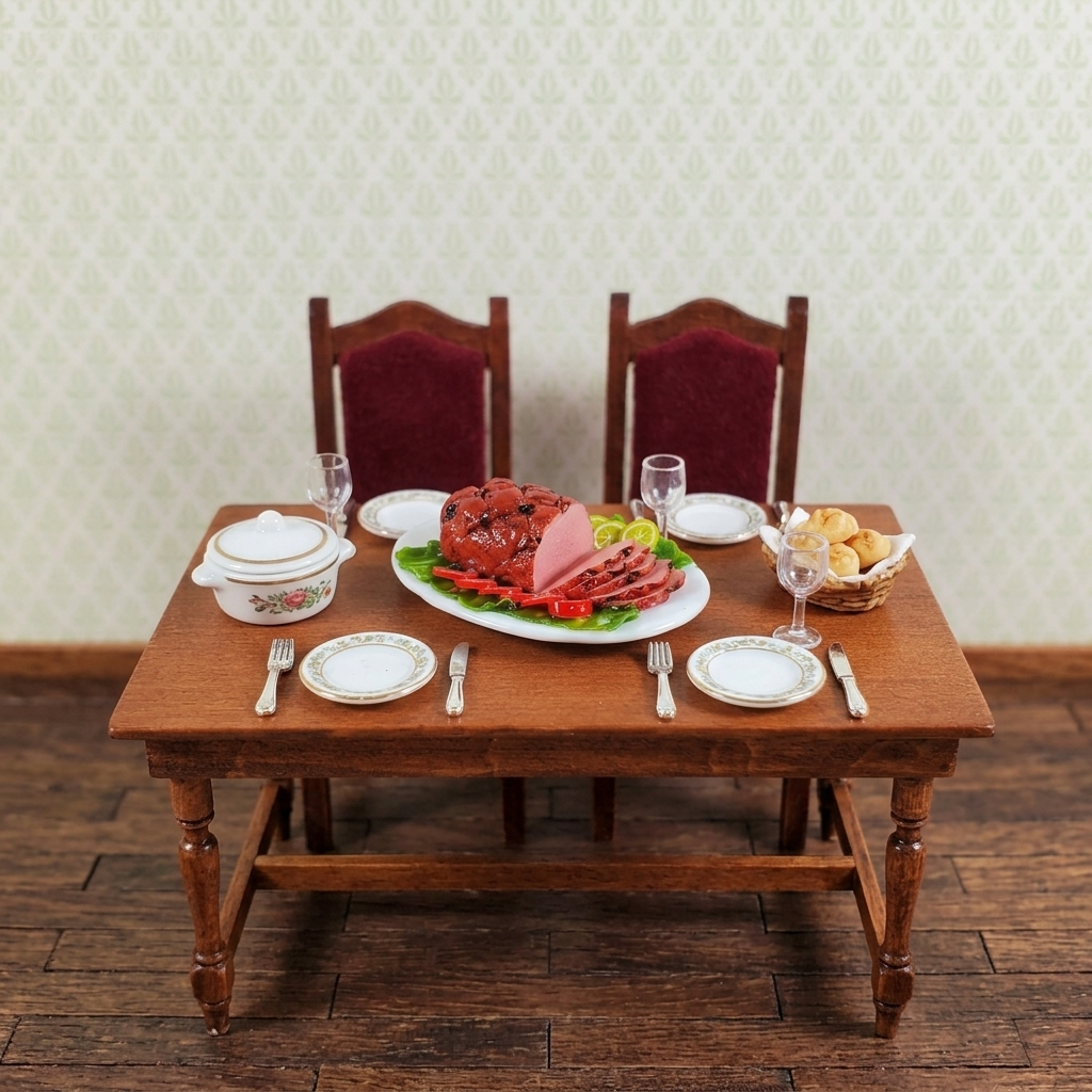 Dollhouse Sliced Ham with Garnishes on an Oval Platter 1:12 Scale Miniature Food