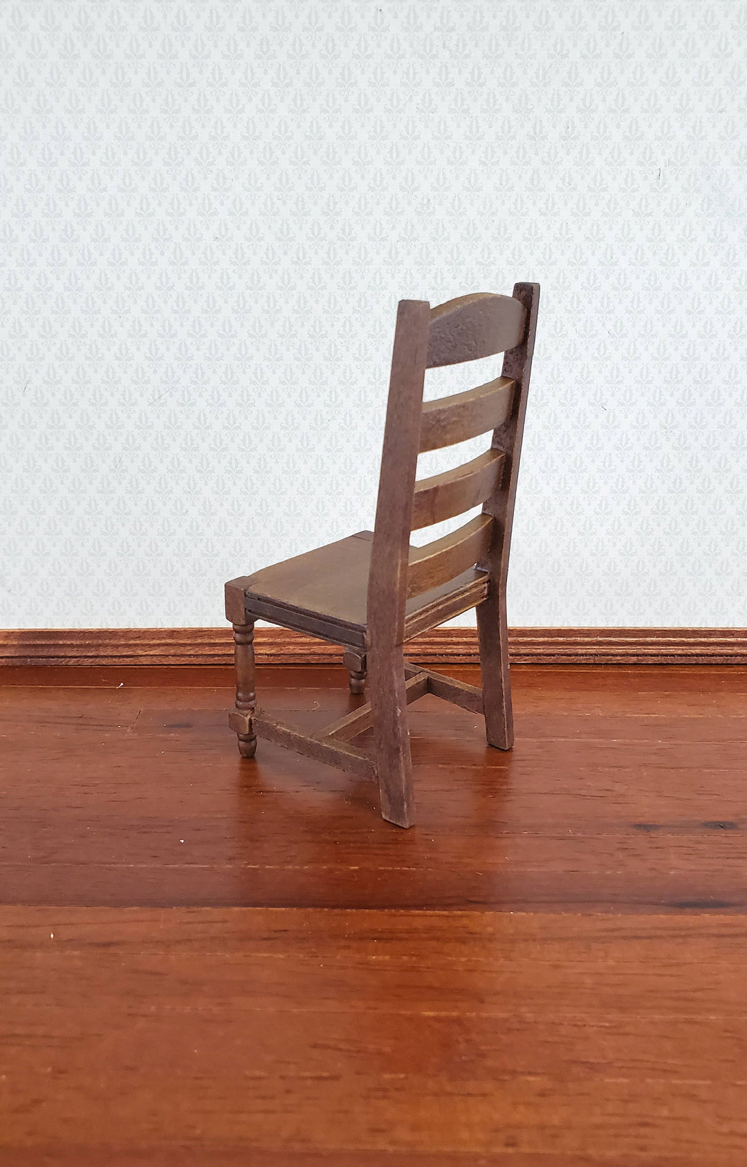 Dollhouse Miniature Chair Ladderback for Kitchen or Dining Room 1:12 Furniture Walnut Finish