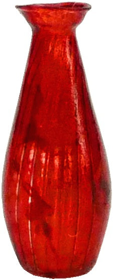 Dollhouse Ridged Red Glass Bud Vase 1:12 Scale Miniature Flowers Decoration