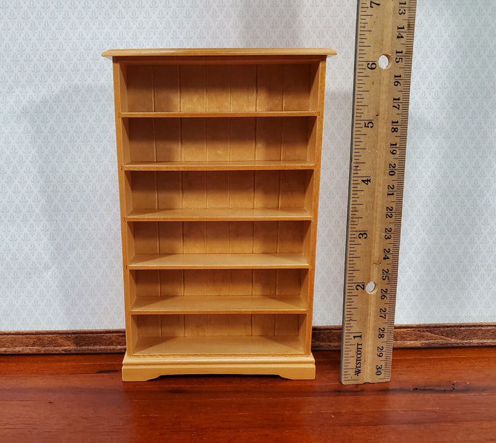 Dollhouse Tall Bookcase Shelves Bookshelf Light Wood Finish 1:12 Scale Miniature