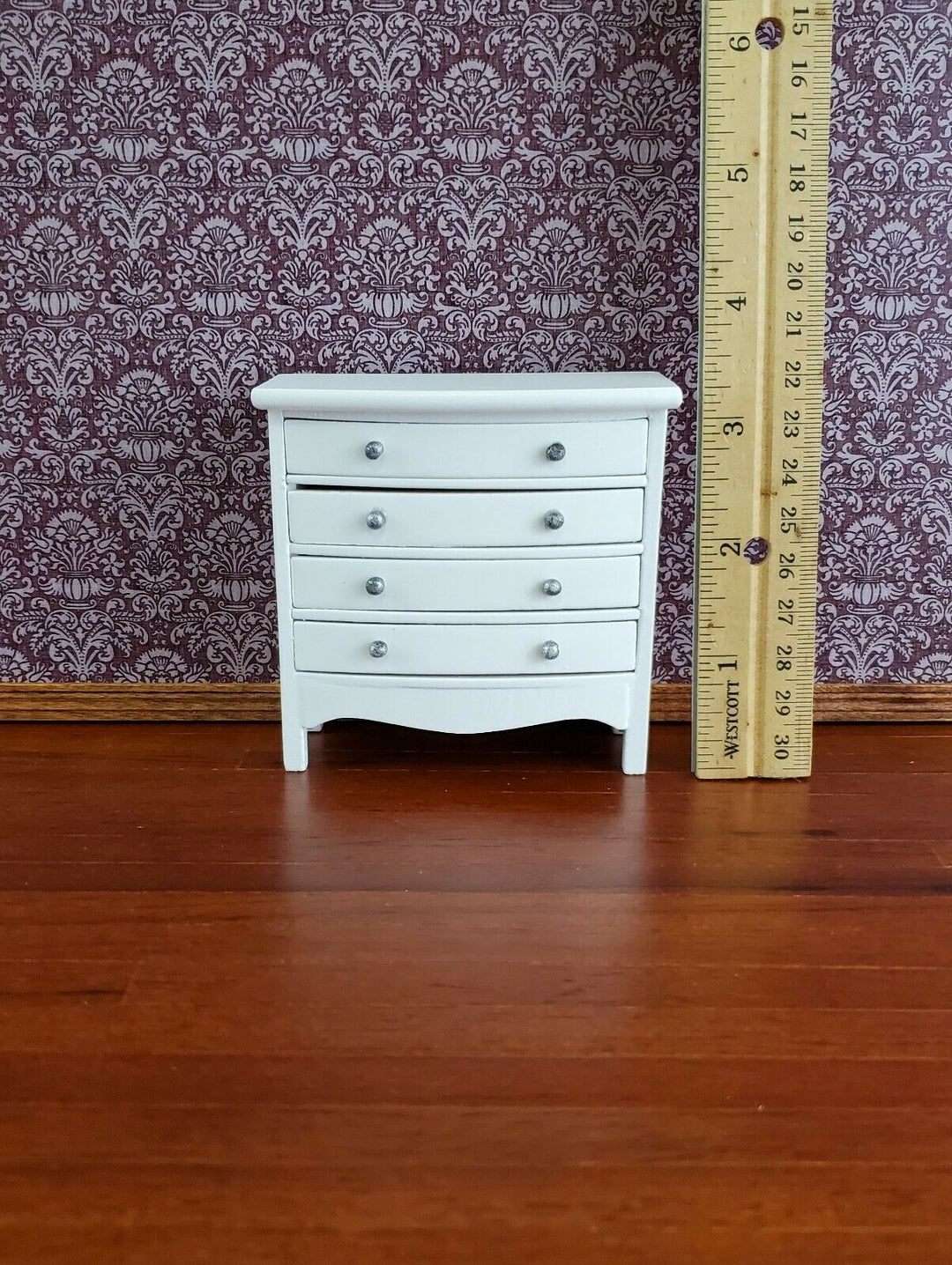 Dollhouse Miniature Dresser 4 Drawer Wood White Finish 1:12 Scale Furniture
